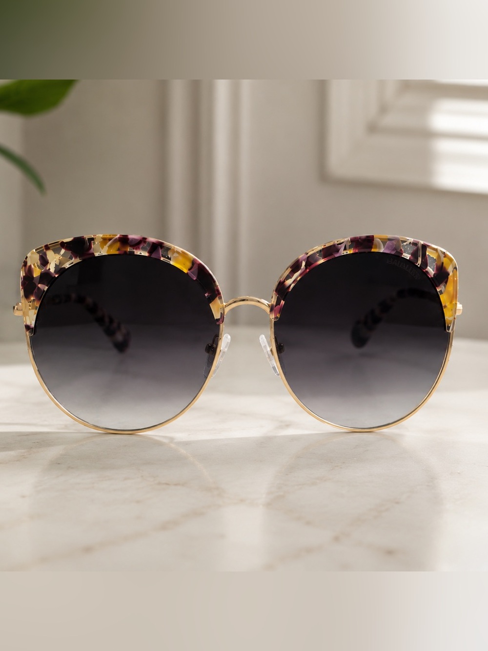 Authentic Balmain Paris Butterfly Cat-Eye Sunglasses Burgundy Purple Confetti